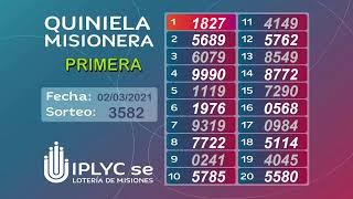 Sorteo 3582 Quiniela Primera Matutina, 02 de Marzo de 2021.