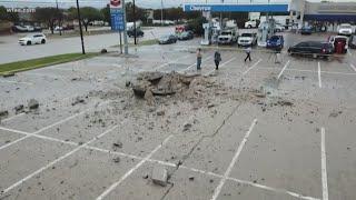 Lightning strike leaves behind 15-foot crater in Fort Worth parking lot