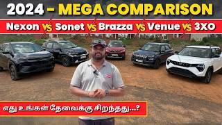 2024 Mega Sub-Compact SUV Comparison : XUV 300 Vs Brezza Vs Nexon Vs Kia Sonet Vs Hyundai Venue