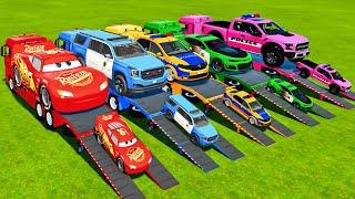 TRANSPORTING MINI to BIG MCQUEEN CAR & ALL COLOR POLICE CARS WITH MAN TRUCKS ! Farming Simulator 22