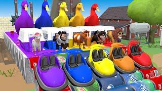 5 Giant Duck Cartoon,Cow,Lion,Tiger,Elephant,Monkey Paint Wild Animals Crossing Fountain Animation