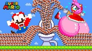 Super Mario Bros. but 999 Tiny Mario vs Sonic Amy Giant BUTT in Toilet | 8Bit Game Box