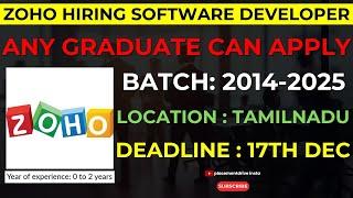 Zoho Hiring Software Developer Job for Freshers | Work Location Across Tamil Nadu | Apply Now!