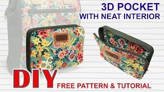 DIY 3D POCKET - How to make Backpack Pocket - Tutorial Cara Membuat Kantong Ransel