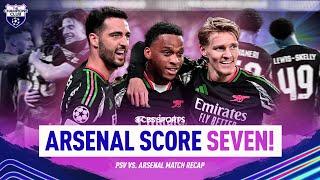 Arsenal score SEVEN against PSV in Leg 1 | Should Myles Lewis-Skelly have been given a red card?