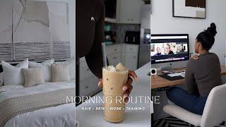 MY PRODUCTIVE MORNING ROUTINE | Oral Hygiene + Skin + Hair + Work + Training