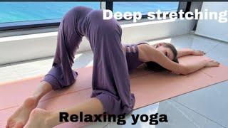 Deep hip Stretching + relaxing yoga MilaDoes yoga girl full body tf Shokeen khan