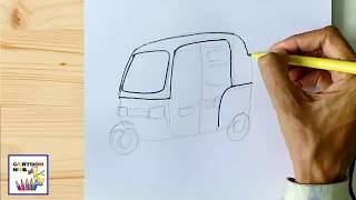 how to Draw 3 D auto rickshaw step by step make easy auto rickshaw drawing