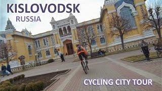 Kislovodsk, Russia, Caucasus. Cycling City Tour. Dry Winter Day. Music.