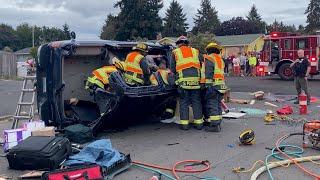 Rollover Accident: Vehicle Extrication Roof Removal with Jaws of Life | Vancouver Fire Department