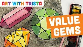 How to Paint Watercolor Gems with A Variety of Values Art Lesson - Art With Trista