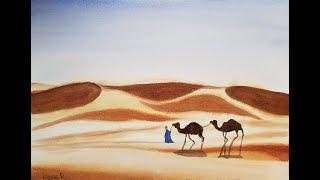 Watercolor desert with camels Easy painting tutorial for beginners Как нарисовать пустыню акварелью