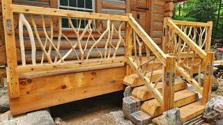 Rustic Porch Build! Stone Inlays & Twig Railings / Ep116 / Outsider Cabin Build