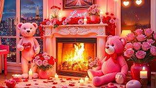 Cozy Valentine's Day Fireplace Ambience️ Valentine Romantic Instrumental Music Happy Valentine's