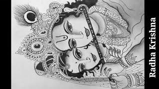 How to draw a beautiful pencil shading sketch of Radha Krishna/ Radha Krishna drawing