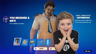 Gifting My 11 Year Old Kid NEW Fortnite Skin LEATHERFACE Unlocking Leatherface Bundle FULL GAMEPLAY