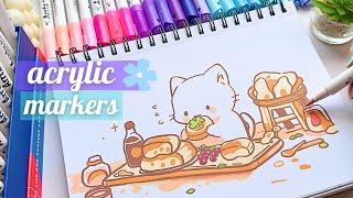 Drawing Cute Chilling Cat ft. Arrtx Acrylic Markers Set 60A _ Unboxing & Review