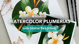 Painting Plumerias with Watercolor + Gouache Backgrounds | With Tin Bejar