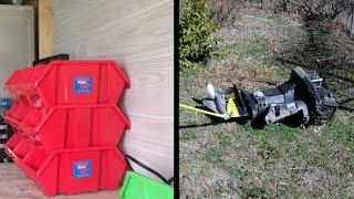 Shed Cleaning ~ Sanding and Painting Boat Trailer Parts ~ Removing Good Parts from Blown Outboard!!!