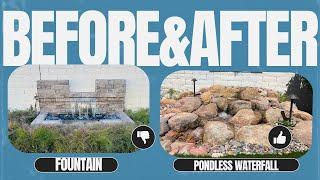 BEFORE & AFTER! Fountain to Pondless Waterfall with guide on bibbing and foaming!