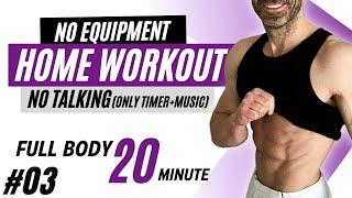 20 min FAT BURNING workout at home - NO Jumping - NO Talking(timer+music) - NO Equipment