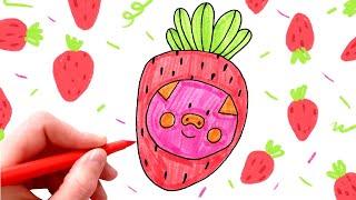 HOW TO DRAW A CUTE STRAWBERRY PIG - DRAWING FOR CHILDREN
