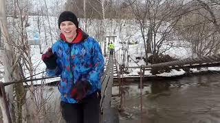 Подвесной мост в Болтачево - Кенский водопад - Люллинская Жемчужина - Позимь. Лыжный поход по весне