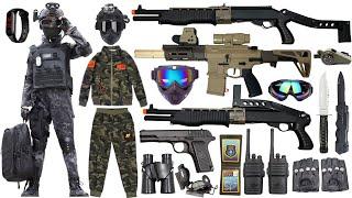 Special police weapon toy set unboxing, SPAS-12 shotgun, PDX rifle, Glock toy gun, bomb dagger