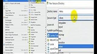 Android studio "create any resourse in menu folder  and  dimens resource in values folder