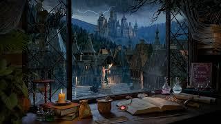 Haunted Village Witch House Ambience– Rain and Distant Thunderstorm Sounds for Study Relaxation