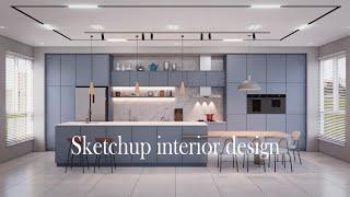 Sketchup interior design #71 Make a kitchen and dining room design ( enscape render )