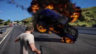 GTA 5 RPG Rocket Launcher vs Cars/Trucks on Highway - GTA 5 Epic Explosions in 4K