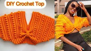 Crochet Ribbed Off the Shoulder Sweater Top / V- Neck Bobble Stitch Top