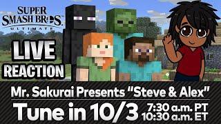 SUPER SMASH BROS ULTIMATE Presents MINECRAFT Steve & Alex !! *LIVE REACTION&*