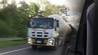 PF 10 White Isuzu Giga EXZ 3340 Tractor Head with White Flammable Gas Tanker in Star Tollway