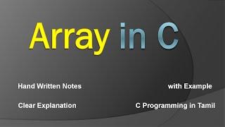 Array in C | C Programming in Tamil | Arrays Basics