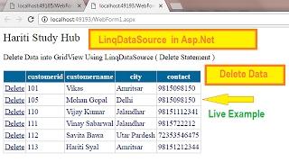 Delete Data Using LinqDataSource Control in Asp.Net | Hindi