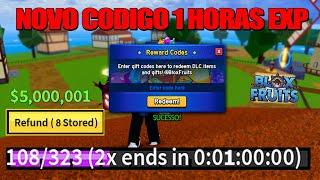 NOVO CÓDIGO DE 1 HORAS EXP +30 CÓDIGOS DE 2X XP BELI E RESET NO BLOX FRUITS 2024 - blox fruit codes