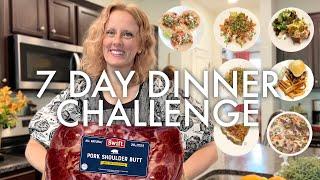 1 PORK BUTT FOR 7 DAYS OF DINNER FOR A FAMILY OF 7
