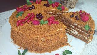 Медовый торт. Рецепт домашнего медовика! Eng oson usulda MEDOVIK TORT!  Homemade honey cake recipe!