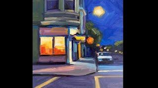 DON'T OVERWORK IT corner store at night OIL PAINTING DEMO