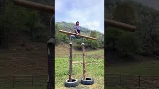 "Nature's Gym: Women Mastering Squats on Standing Wood Logs!" #shorts