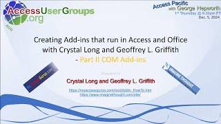 AP: Creating Add-ins that run in Access and Office w/ Crystal Long & Geoffrey L. Griffith - Part II