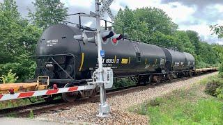 Storage Car Train Versus Steep Grade!  Super Elevated Curve On Norfolk Southern & CSX Fast Train!