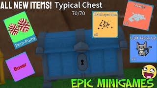 Showcasing all items in TYPICAL CHEST in Epic Minigames!