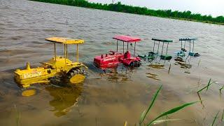 The mini tractor on the trolley went into the pond || The mini tractor was taken out cartoon video