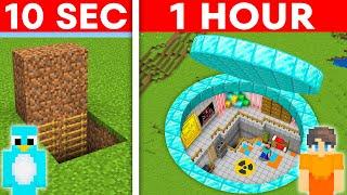 10 Seconds vs 1 Hour - Secret Bunker House Build Challenge in Minecraft