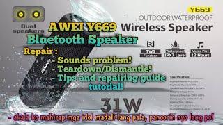 AWEI Y669 Bluetooth Speaker | Repair!  Sounds problem! Teardown, Dismantle/disassemble!