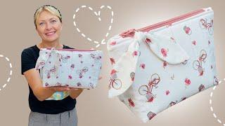 AWESOME EASY BOW TOILETRY BAG FOR BEGINNERS / Sewing Project with Ulyana