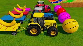 BANANA TRANSPORTING WITH POLICE CARS, MINI TRUCK, TRACTORS Of COLORS IN FARMING SIMULAT 22